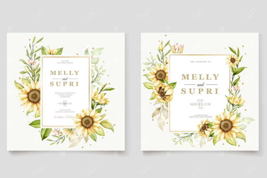 ست کارت دعوت آبرنگی گل آفتابگردان