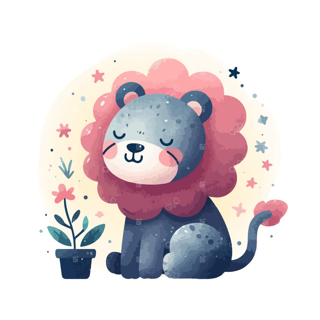 نقاشی آبرنگی از شیر