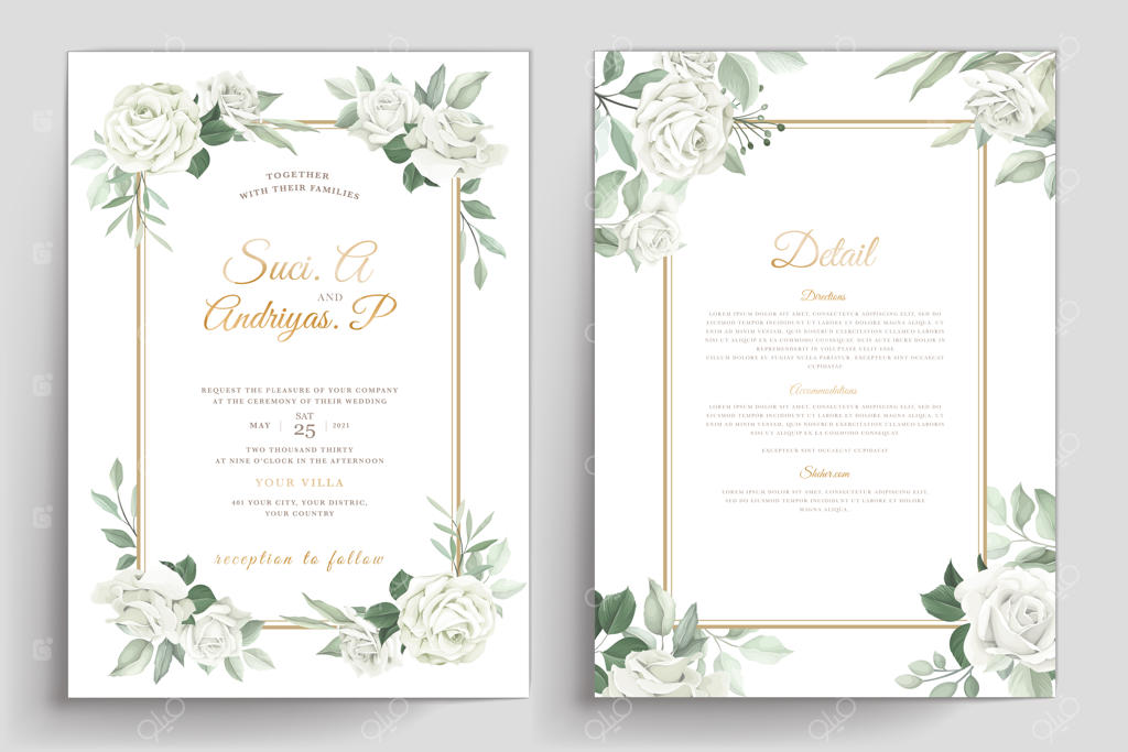 مجموعه کارت دعوت با طرح گل رز سفید باشکوه