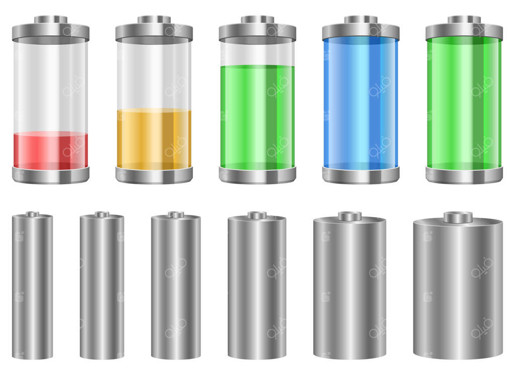 مجموعه باتری‌ها، بر روی زمینه سفید