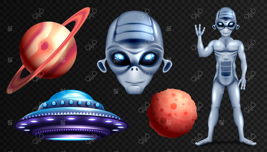 تصویر واقع‌گرایانه بشقاب پرنده بیگانه روی پس‌زمینه شفاف