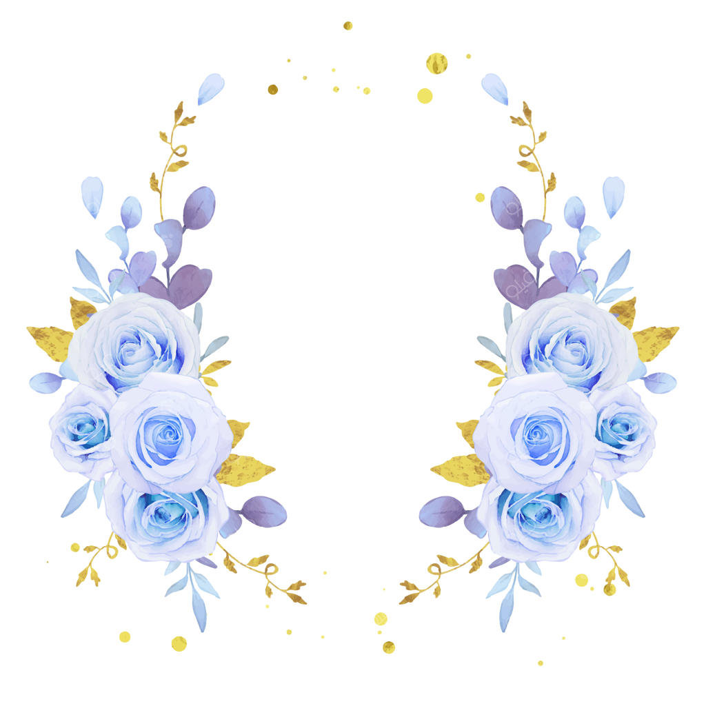 حلقه گل با رزهای آبی آبرنگی