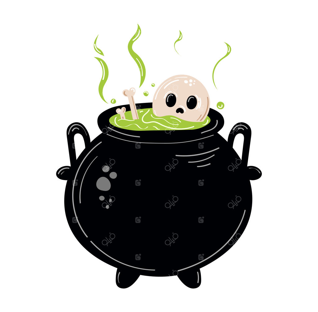 دیگ جادویی جادوگر - دیگچهٔ سحرآمیز در پس‌زمینه سفید