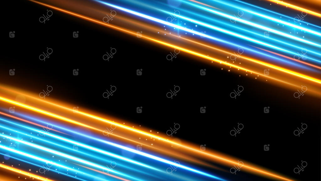 طراحی پس‌زمینه حرفه‌ای با نوارهای نوری آبی و نارنجی پویا وکتور