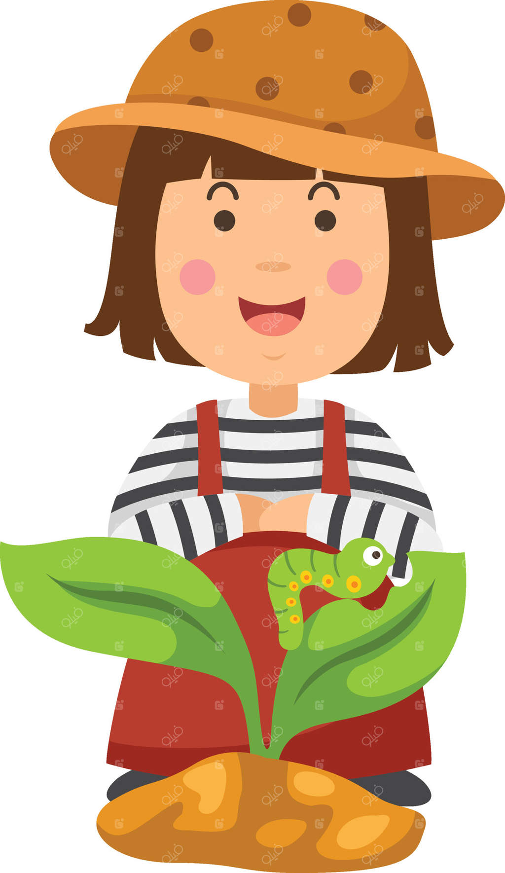 تصویر دختر بچه کشاورز خوشحال - فایل وکتور حرفه‌ای