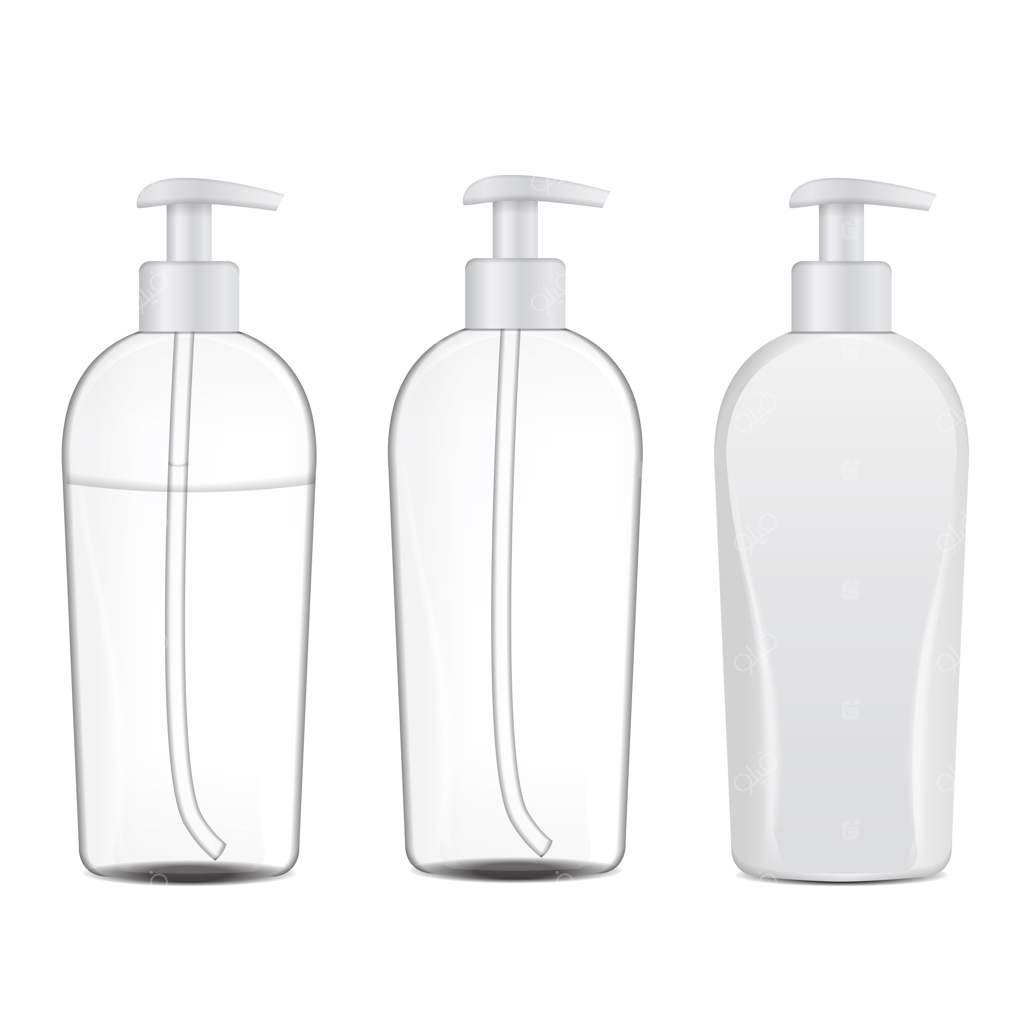 مجموعه‌ای از بطری‌های واقعی لوازم آرایشی: تیوپ یا محفظه برای کرم، پماد، لوسیون و شامپو بر روی پس‌زمینه سفید