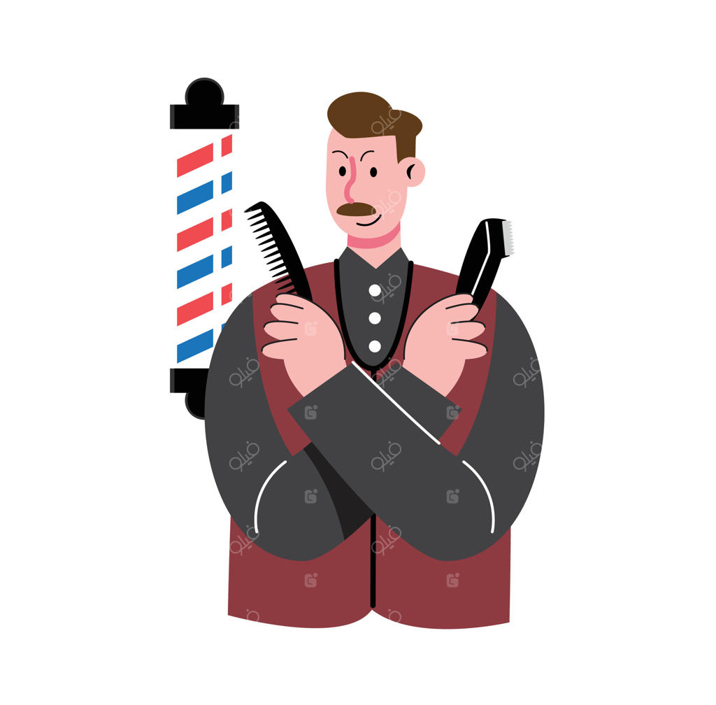 آرایشگر کلاسیک با ابزار و میله سلمانی قدیمی