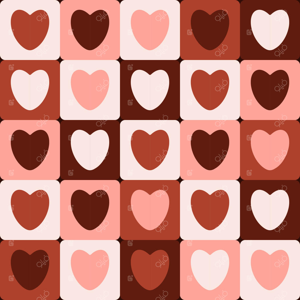 قلب‌ها بر روی زمینه شطرنجی، پترن یکپارچه ولنتاین. بافت زیبای مدرن و رترو دهه ۶۰ و ۷۰