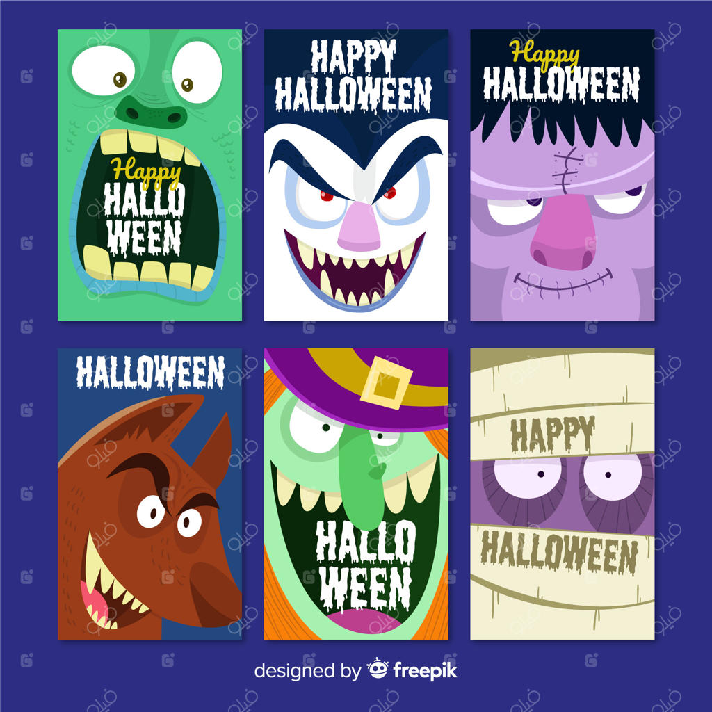 مجموعه کارت‌های هالووین با هیولاهای بامزه