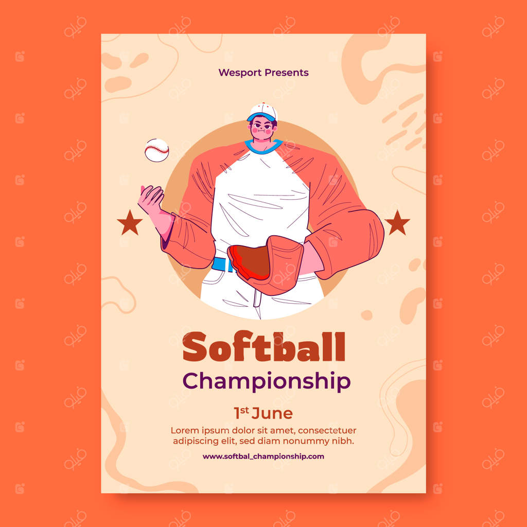 طراحی پوستر سافتبال با دست