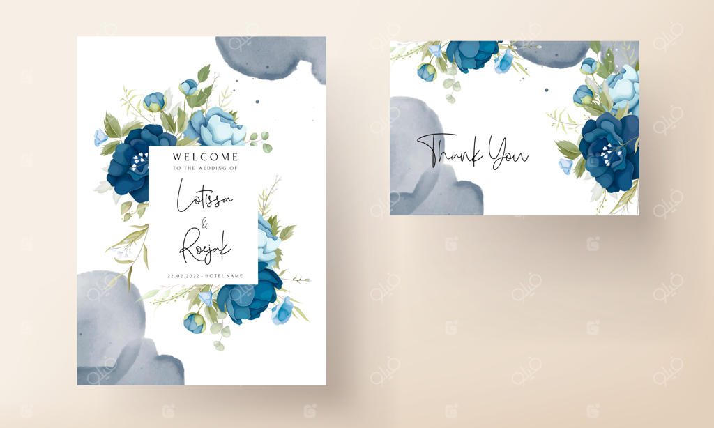 مجموعه کارت دعوت عروسی با طرح گل‌های آبی