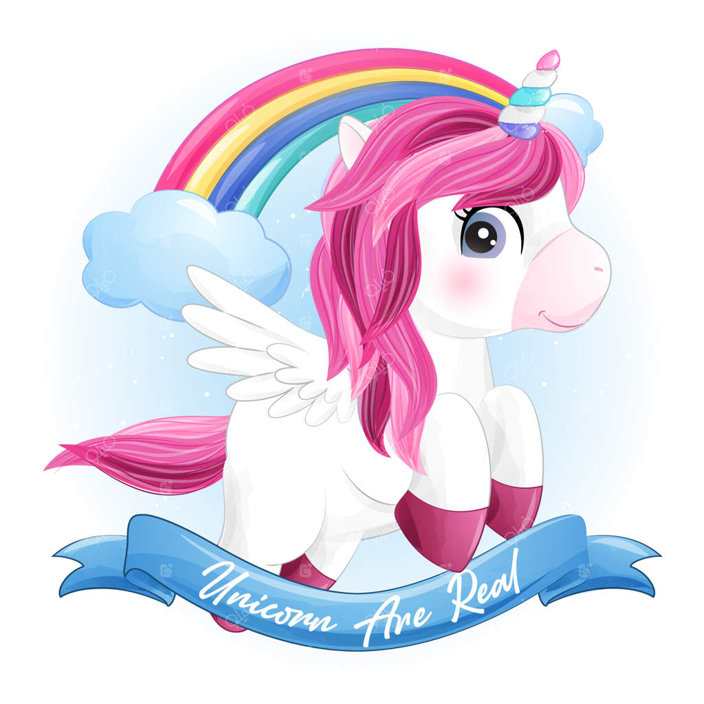 یونیکورن بامزه با نقاشی آبرنگی