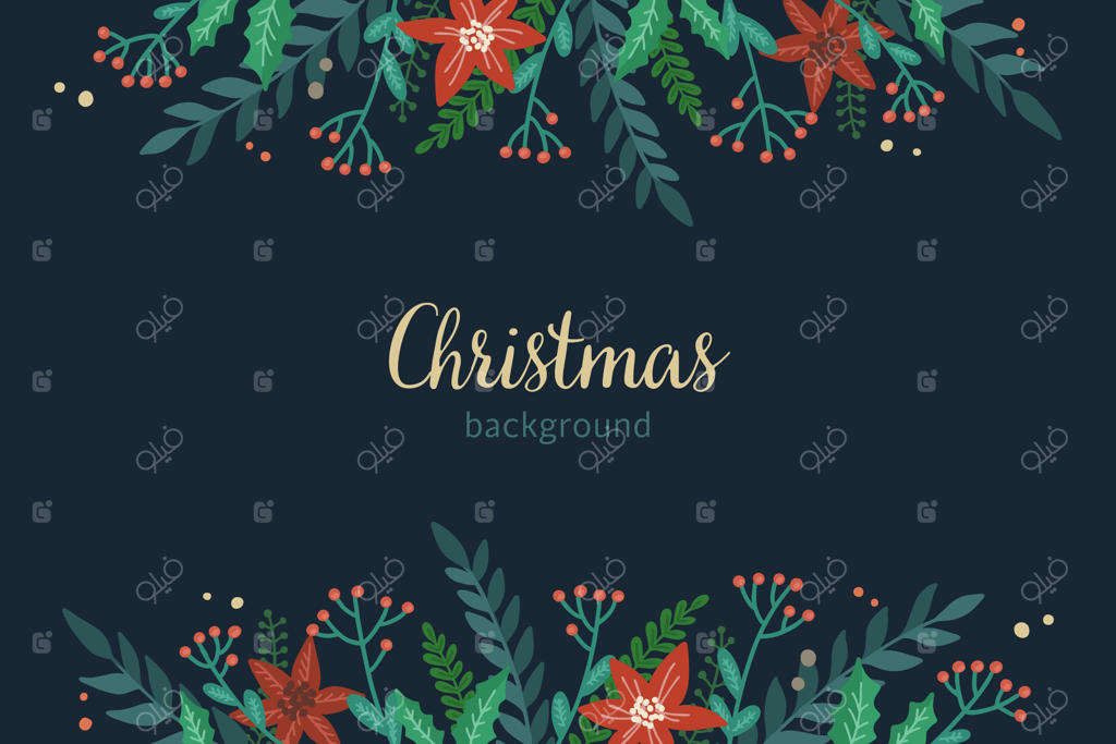 زمینه تیره کریسمس با گیاهان سال نو