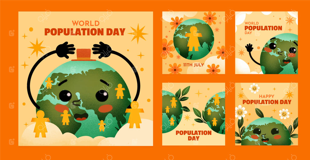 مجموعه پست‌های اینستاگرامی روز جهانی جمعیت با طرح آبرنگی