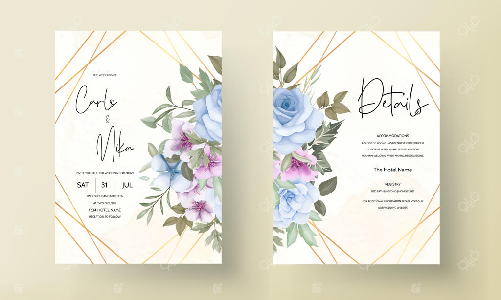 کارت دعوت عروسی با طرح گل‌های شکوفه‌ زیبا