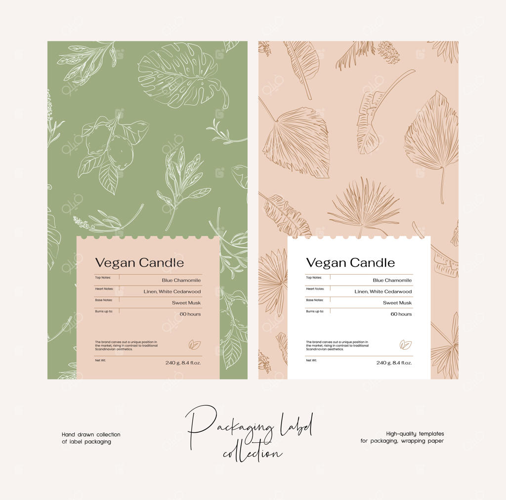 قالب طراحی برچسب لوازم آرایش با نقاشی خطی دستی وکتور