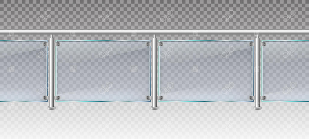 نرده شیشه‌ای واقع‌گرایانه: حفاظ شیشه‌ای با ریل‌های فلزی، حصار پلکسی‌گلاس برای بالکن یا تراس 3D