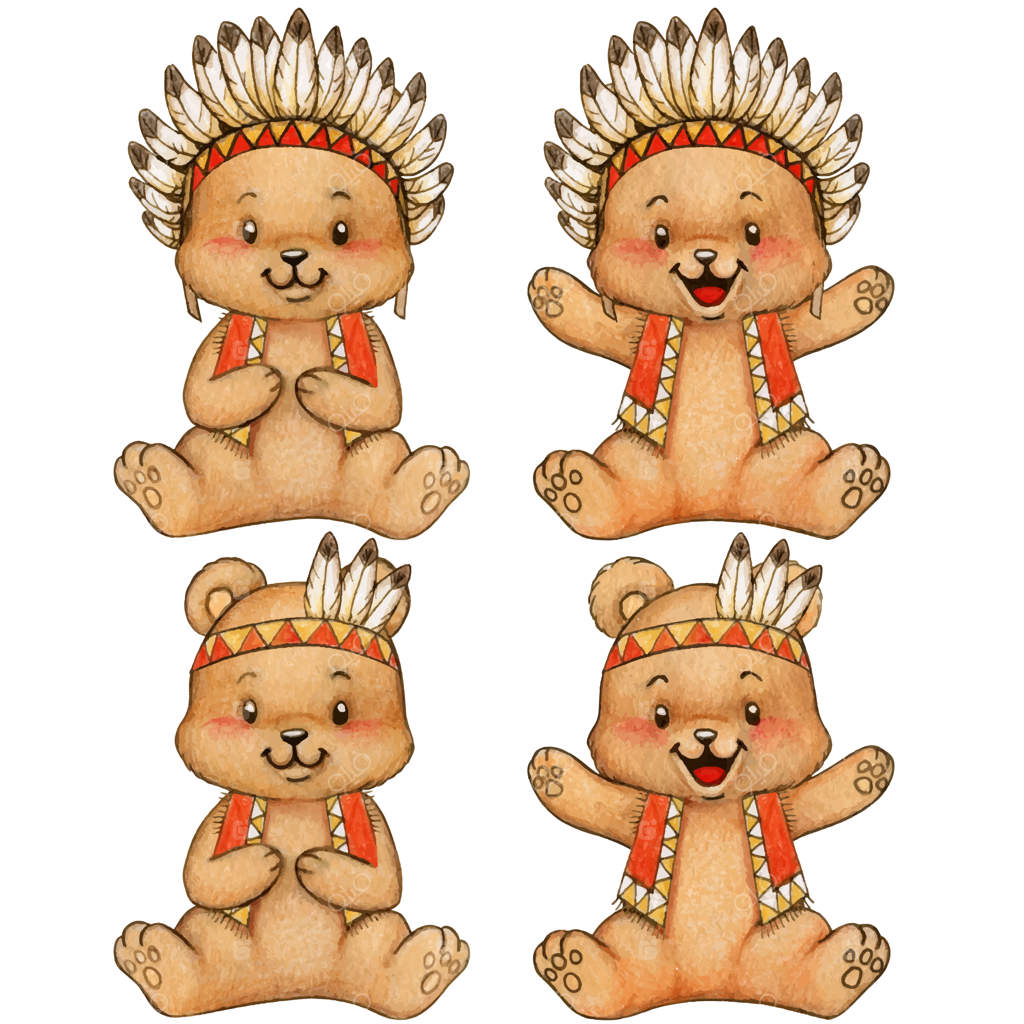 کاراکترهای بوهوی سرخ‌پوستی در جنگل آبرنگی