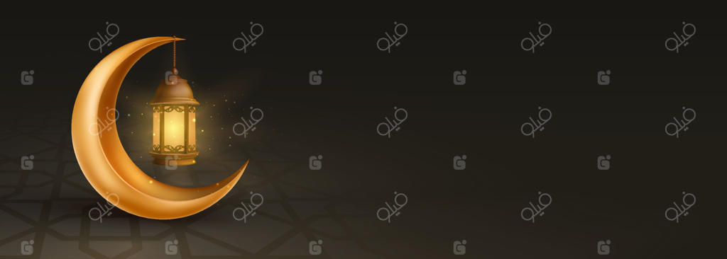 الهلال و فانوس: قالب بنر رمضان کریم اسلامی با فضای خالی پس‌زمینه، تصویر وکتور