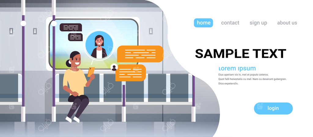 مفهوم ارتباط مسافران مترو با استفاده از حباب چت شبکه‌های اجتماعی در گوشی هوشمند