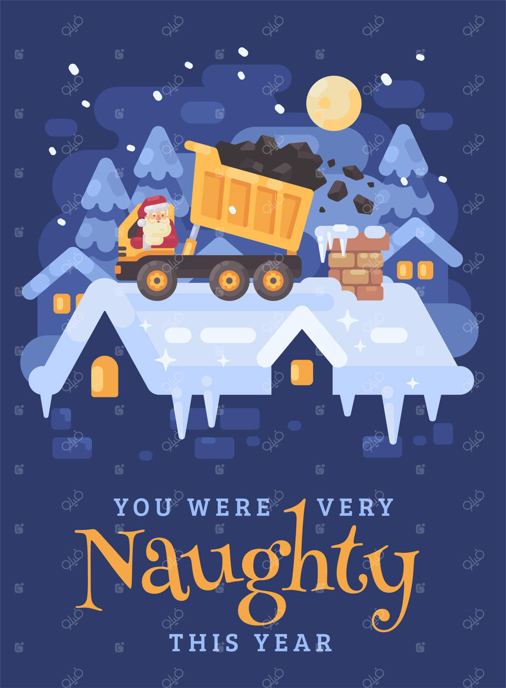 بابا نوئل با کامیون زغال سنگ در حال خالی کردن به دودکش