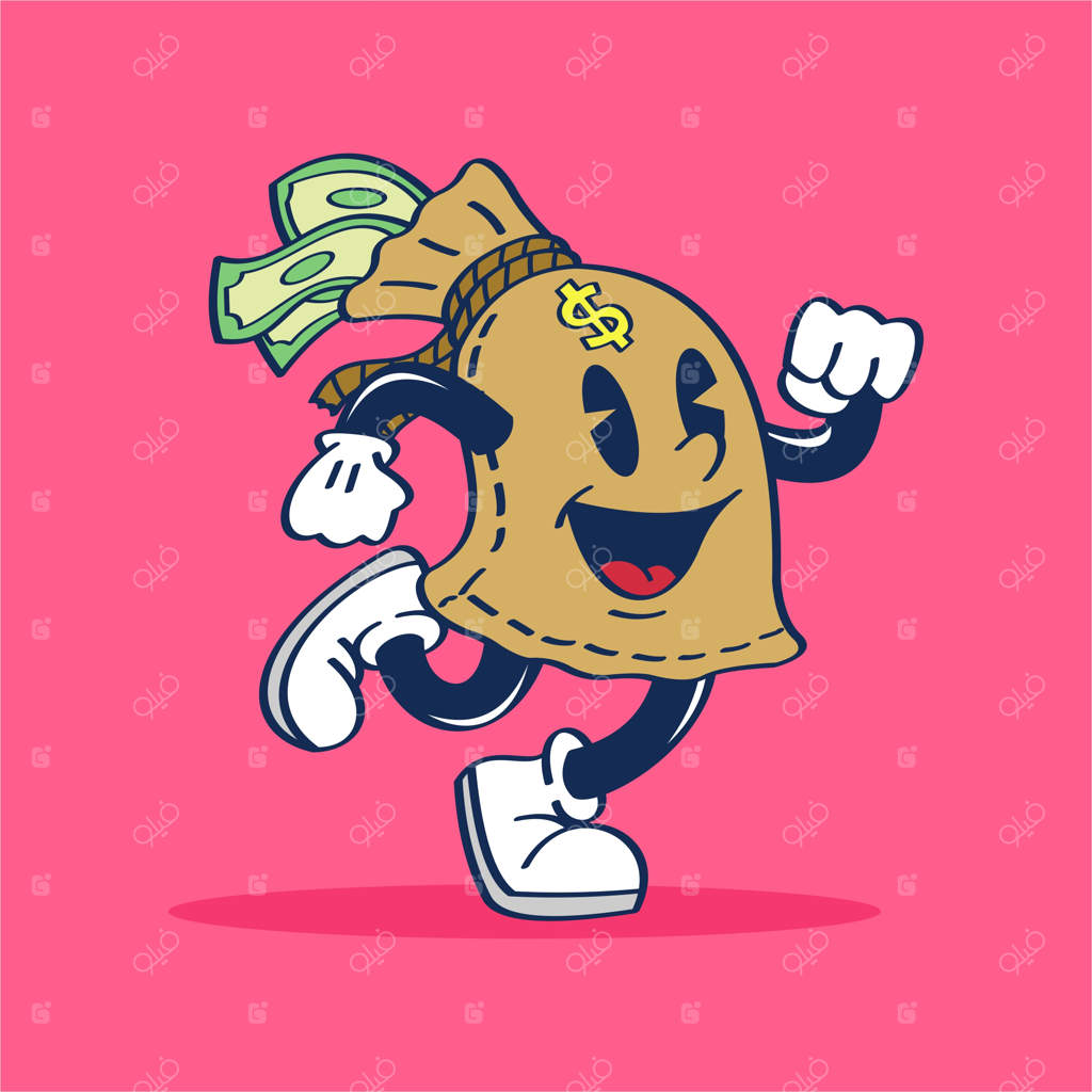 شخصیت کارتونی با پیام پول روی آن