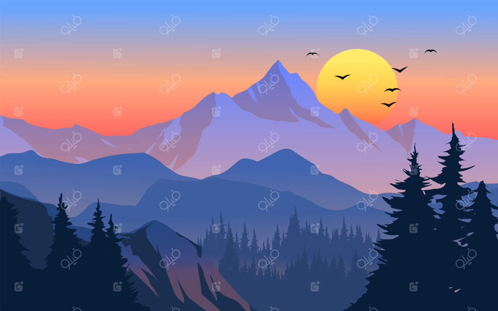 منظره غروب طبیعت کوه و جنگل