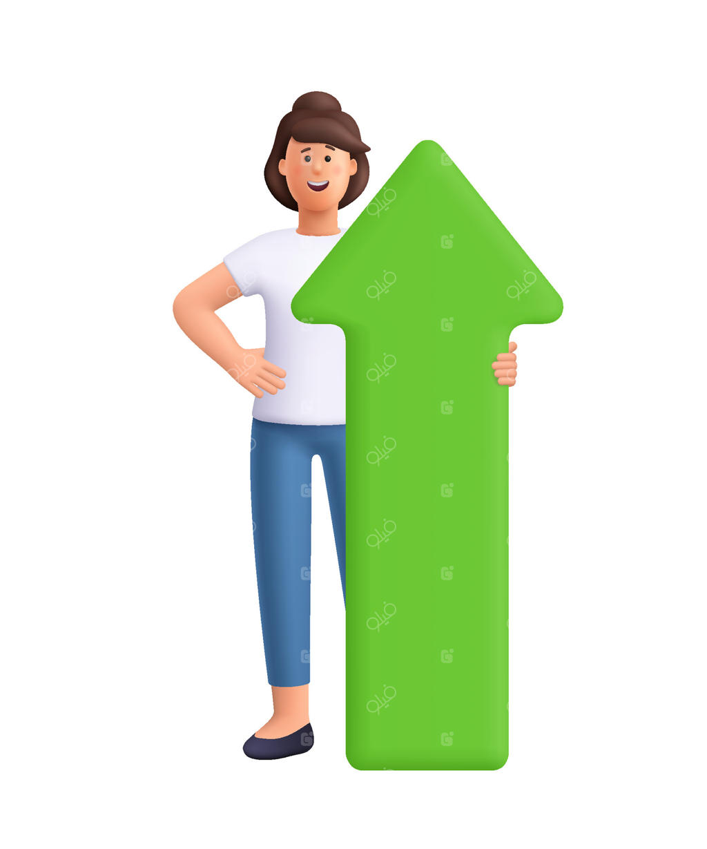 زن خوشحال با تابلوی پیکان سبز - تصویر وکتور