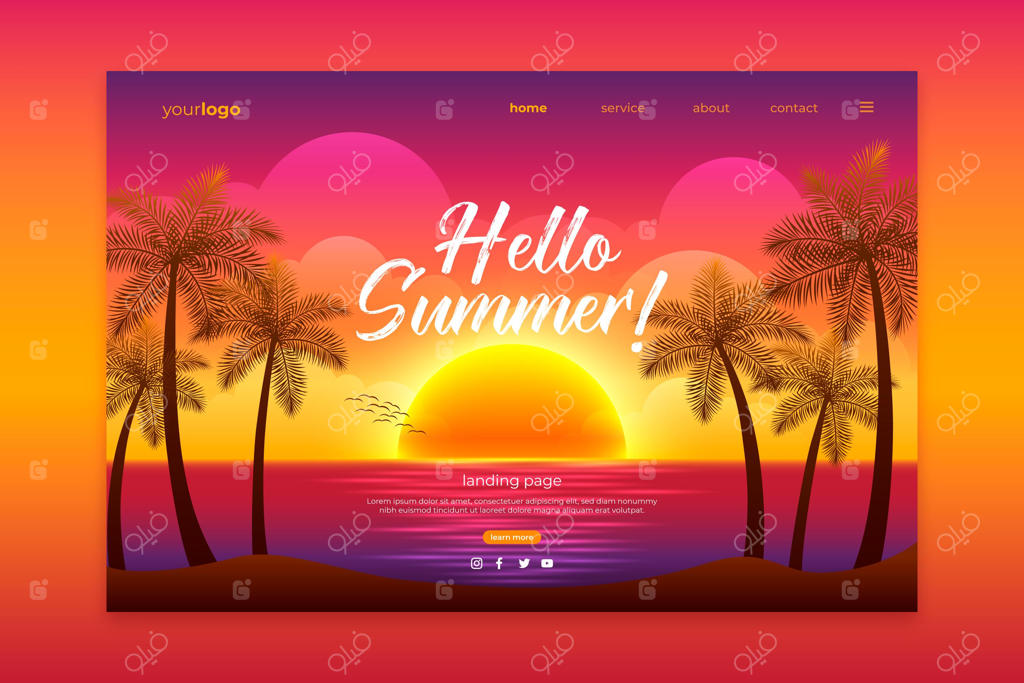 صفحه فرود تابستانی: غروب خورشید در ساحل