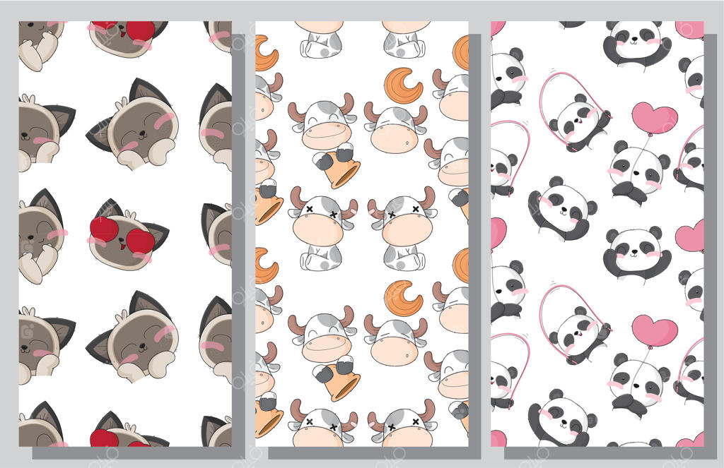 الگوی یکپارچه حیوانات بامزه و فلت بسته‌بندی مجموعه‌ای