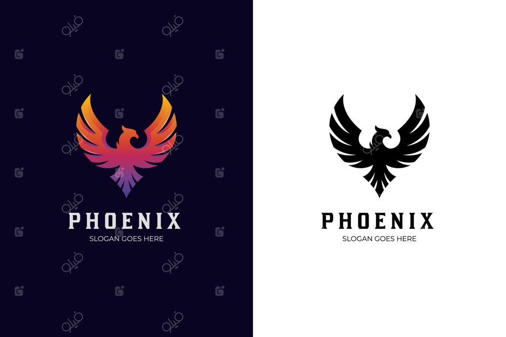 طراحی لوگوی شگفت‌انگیز ققنوس با گرادینت در دو نسخه