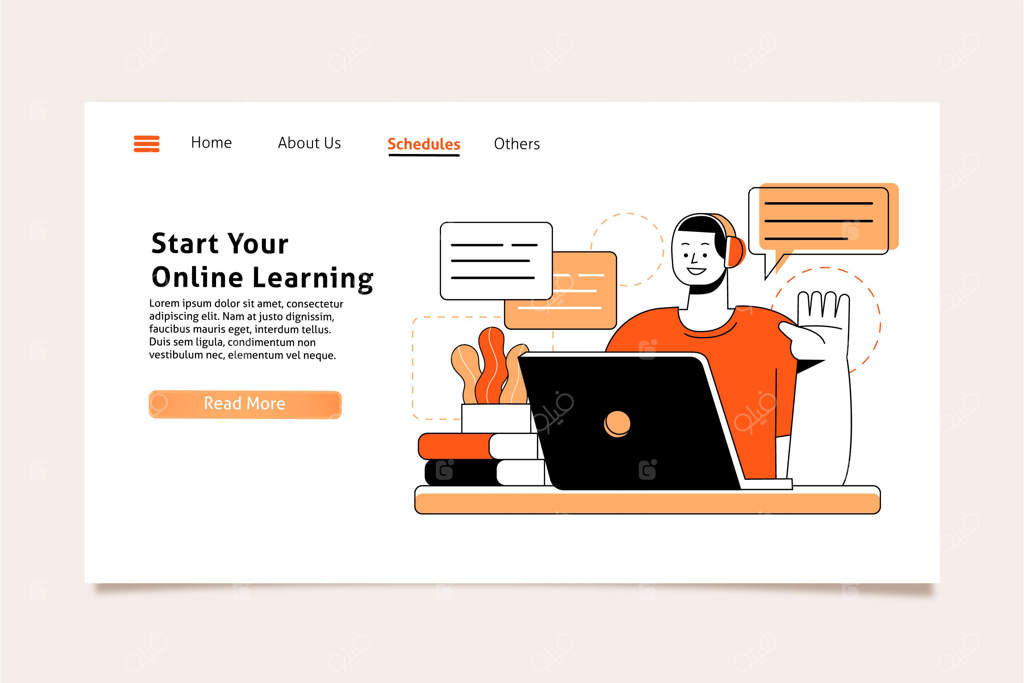 قالب صفحه فرود برای آموزش آنلاین به سبک ساده و خطی