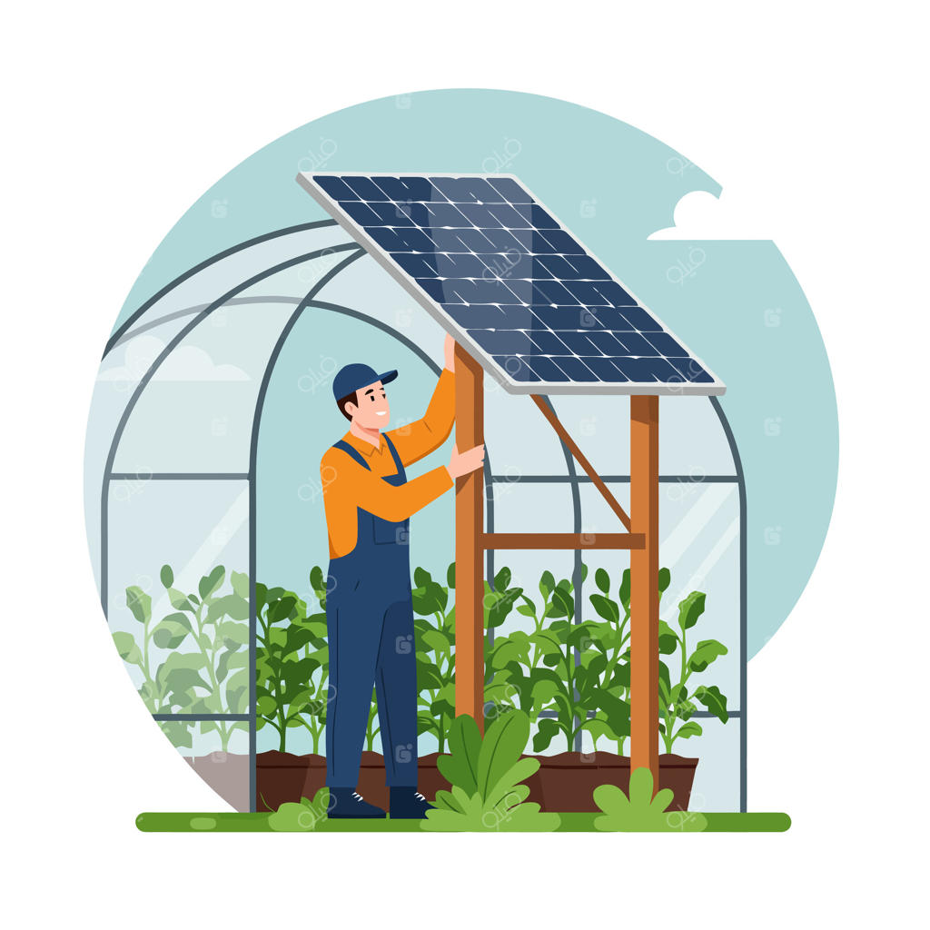 نصب پنل خورشیدی برای ایده انرژی گلخانه‌ای به تصویر کشیده شد