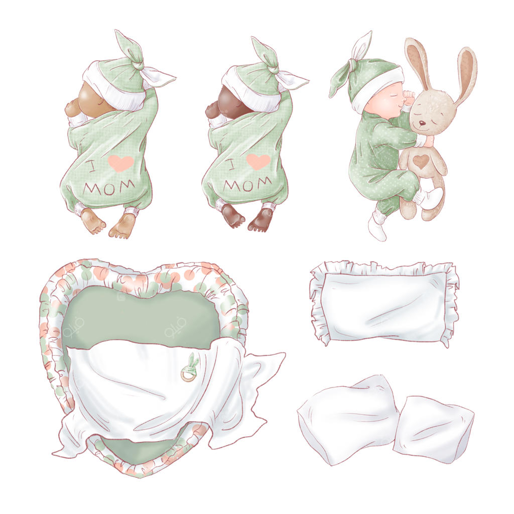 ست نوزاد برای جشن تولد و حمام کودک. طراحی دستی