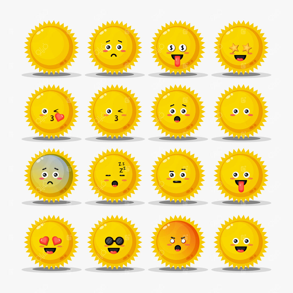 مجموعه‌ای از خورشیدهای بامزه با شکلک‌ها