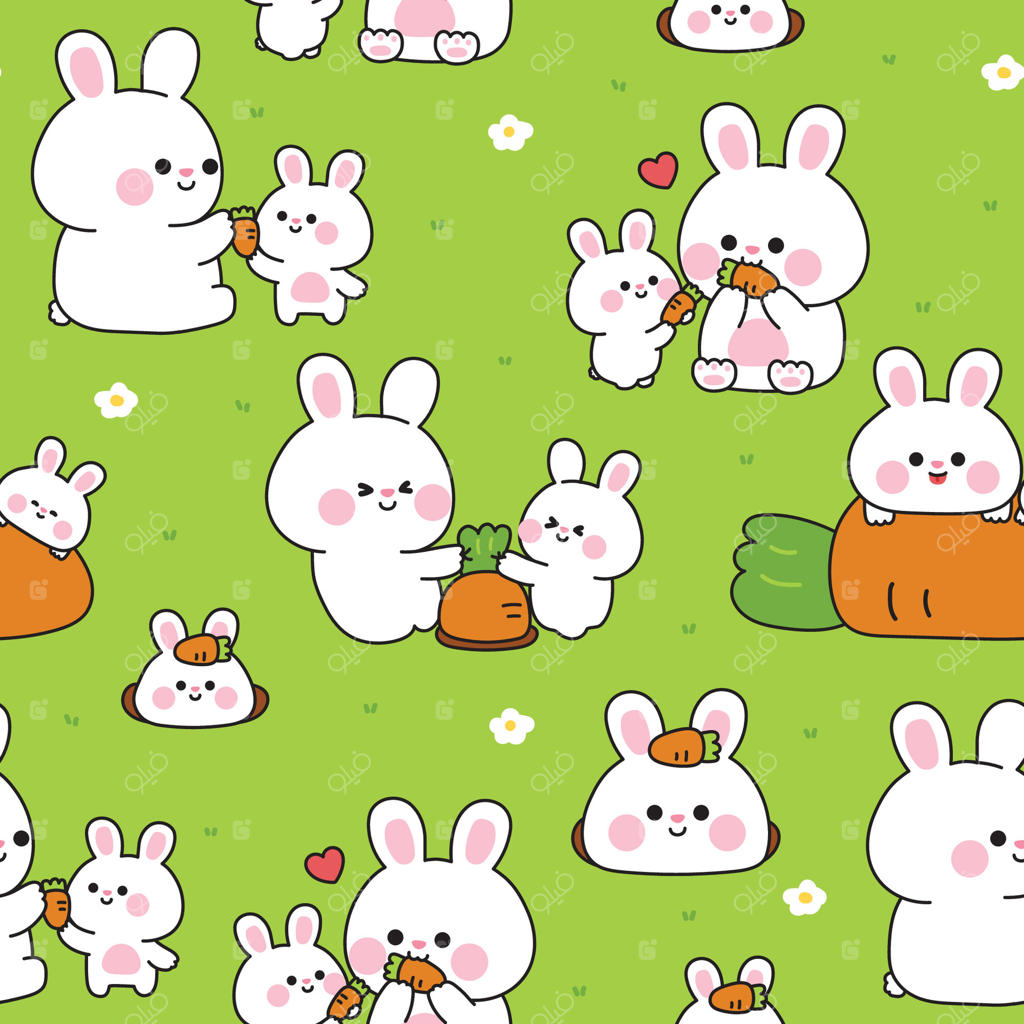 پترن بامزه خرگوش‌های کارتونی با هویج - وکتور حرفه‌ای