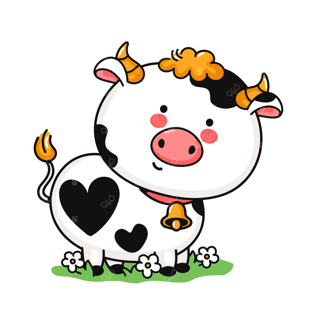 گاو کوچک بامزه و خنده‌دار در چمنزار