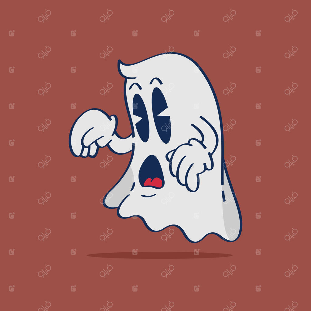 تصویرسازی دستی شخصیت کارتونی روح ترسیده با چهره و چشم