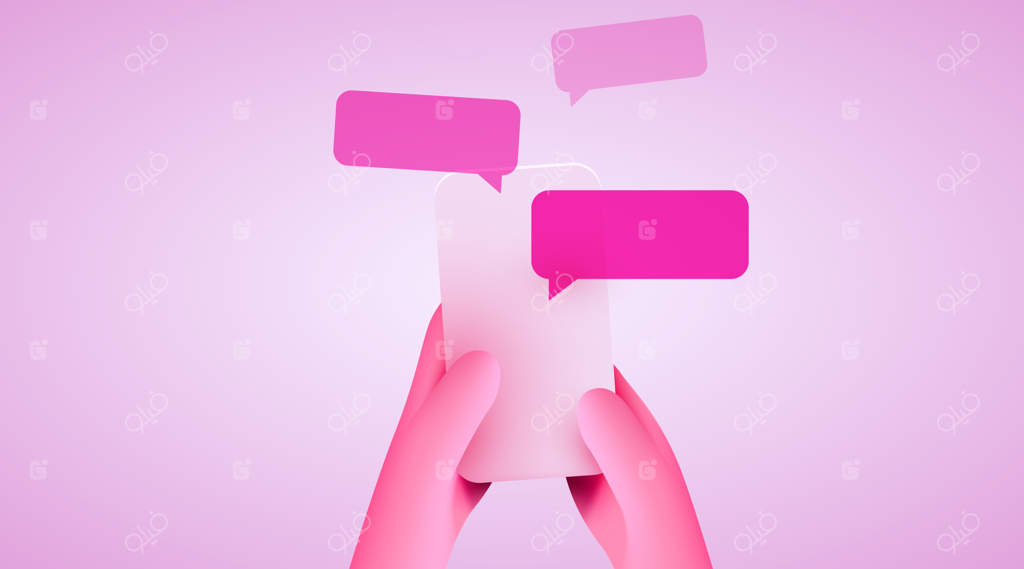 مفهوم ارتباطات و شبکه‌های اجتماعی: دست‌گرفتن گوشی با پیام‌ها