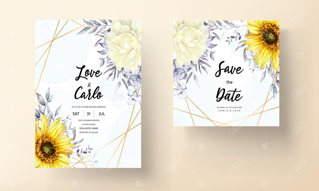 کارت دعوت عروسی شیک با طرح گل‌های آبرنگی