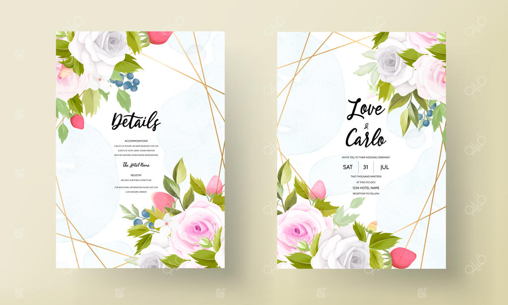 کارت دعوت عروسی با طراحی زیبا از گل و میوه