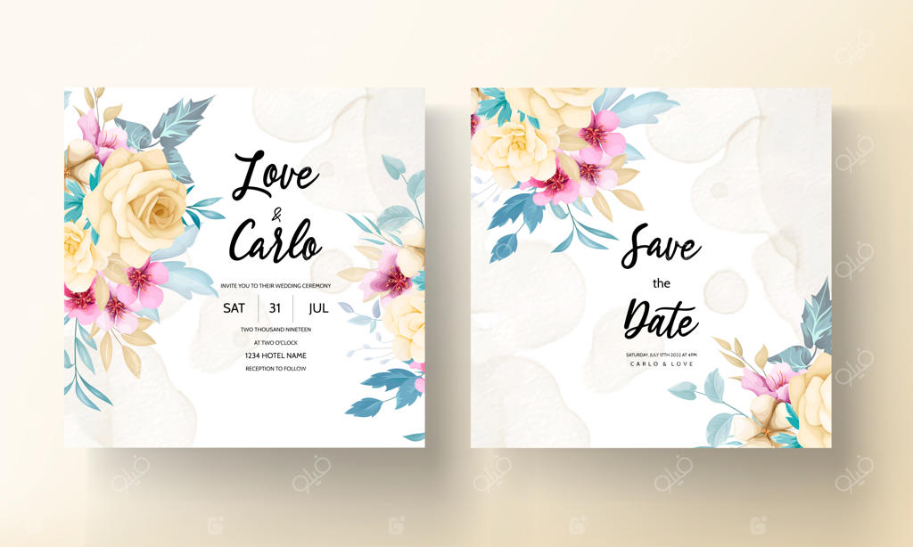 کارت دعوت زیبا با طراحی دستی گل‌ها