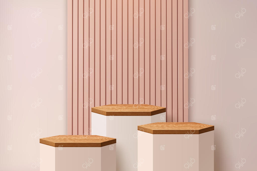 وکتور حرفه‌ای پایه‌های نمایش شش‌ضلعی شیک برای فضاهای مدرن