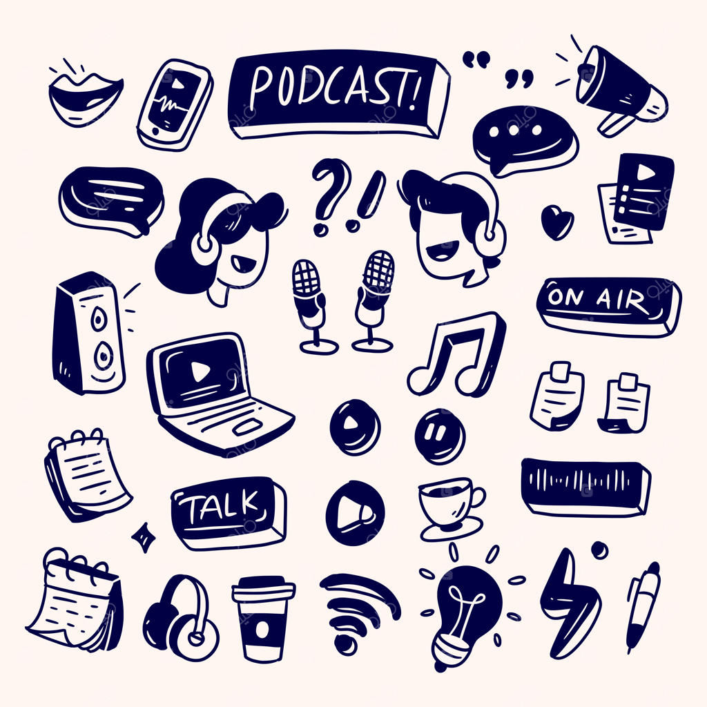 مجموعه تجهیزات پادکست در طراحی دستی و خلاق پادکست