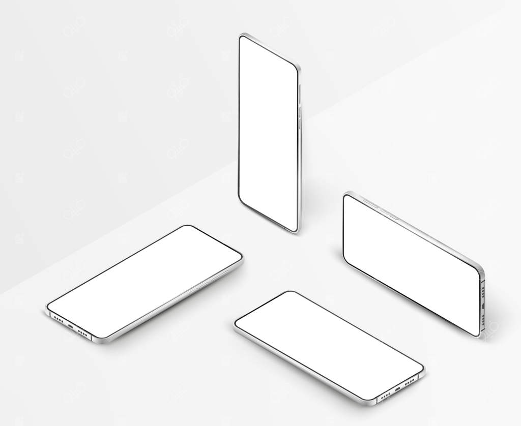مجموعه‌ای از گوشی‌های هوشمند سفید در نمای ایزومتریک