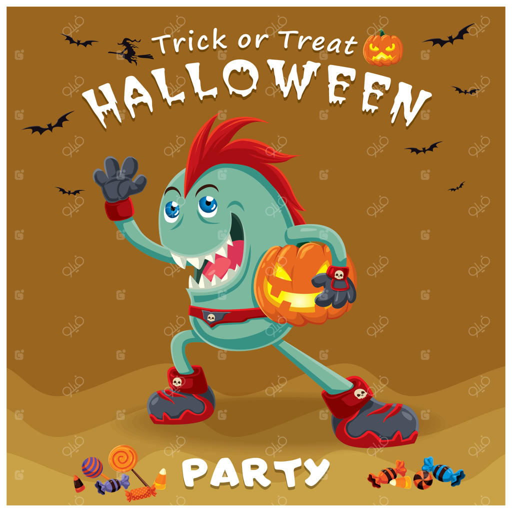 طراحی پوستر هالووین به سبک قدیمی با شخصیت شبح وکتور.