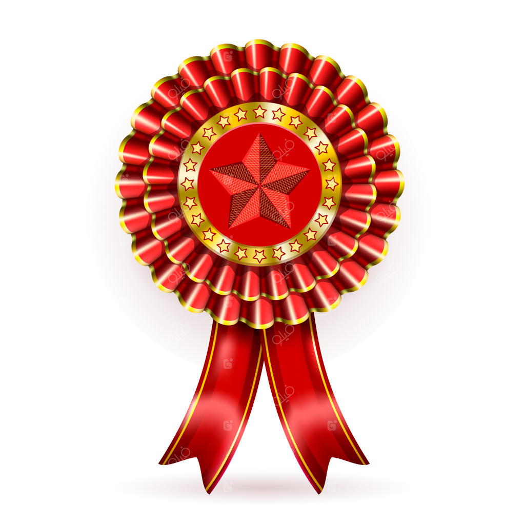 برچسب جایزه قرمز با نوارهای تزئینی.