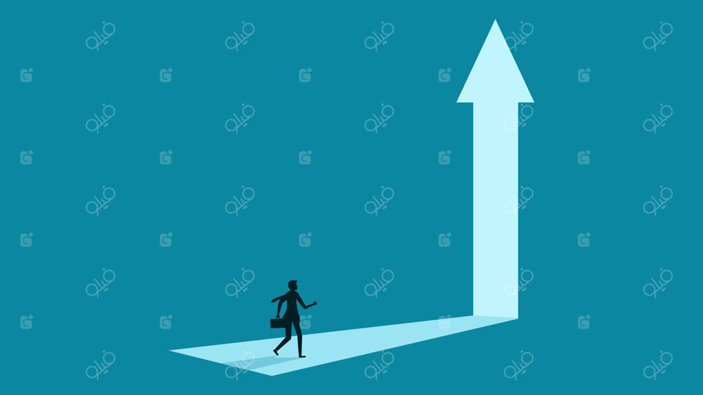 زن تاجر در حال دویدن به سمت اوج نمودار