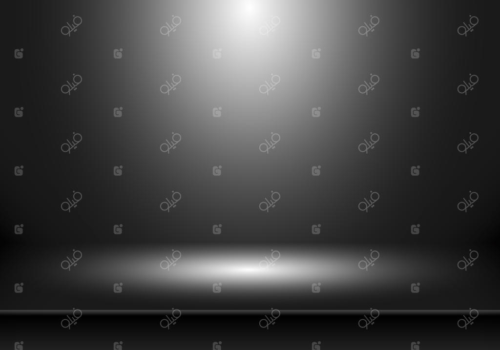 اتاق استودیوی سه‌بعدی خالی برای طراحان با نورافکن روی پس‌زمینه مشکی. محل نمایش محصول یا اثر هنری شما.