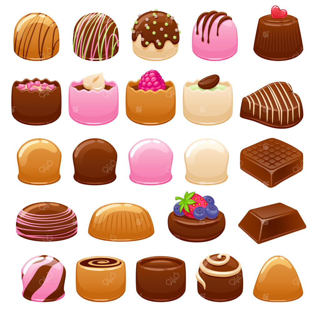 مجموعه شکلات و آب‌نبات؛ تنوعی از شیرینی‌ها.